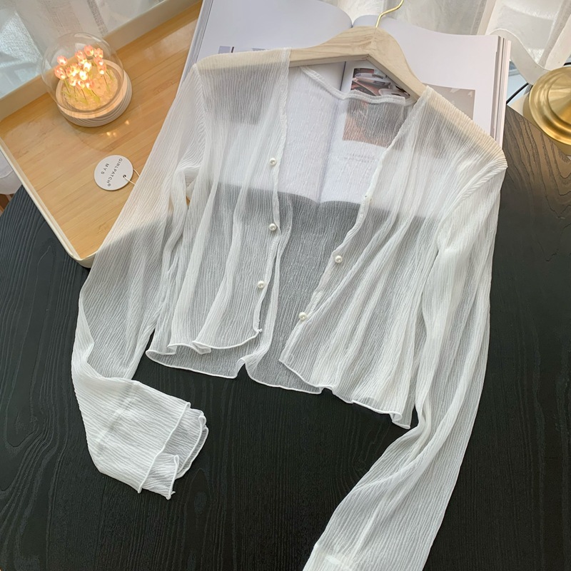 2026 ニット薄手セーターカーディガン女性長袖パールセータ - Crop Cardigan Vintage のレビューと価格