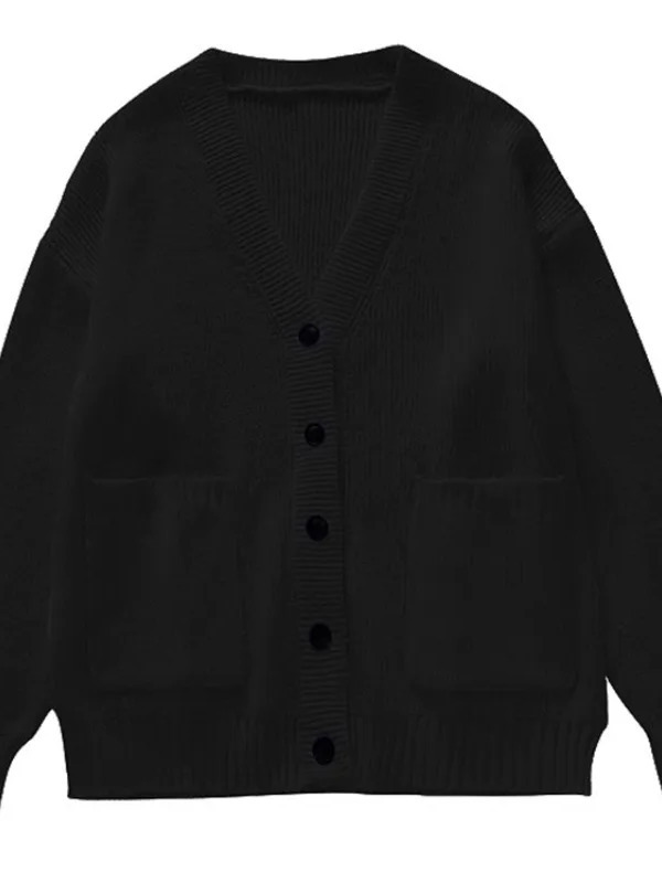 ルーズカーディガン女性長袖 V ネックニット黒だらしないオー - Crop Cardigan Vintage のレビューと価格