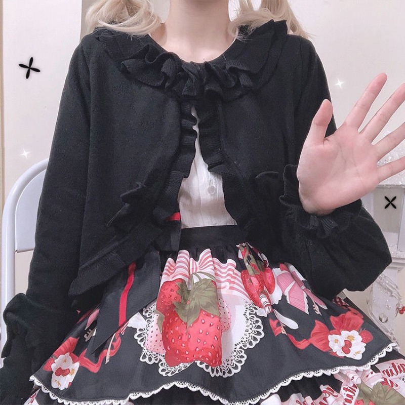 日本のロリータハートカットアウトニットカーディガン、日焼け防 - Crop Cardigan Vintage のレビューと価格
