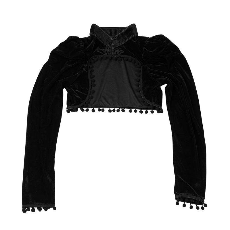 フランネルタッセルスタンドカラー超短い中世スチームパンクジャ - Velvet Blazer Vintage のレビューと価格